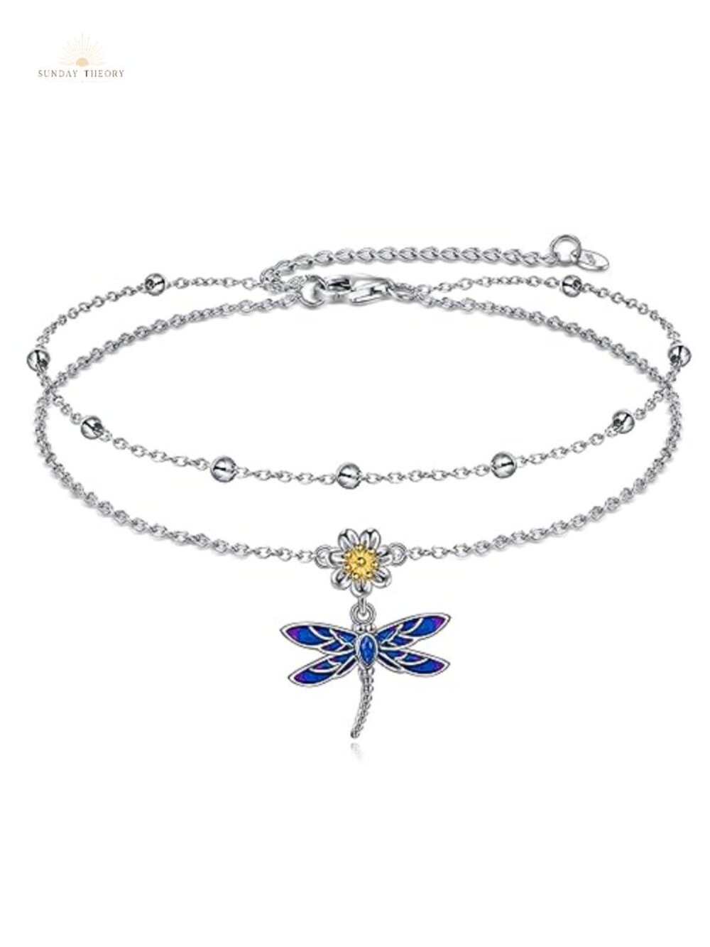 Sterling Silver Dragonfly Anklet Adjustable Layered Chain Beach Jewelry Gift